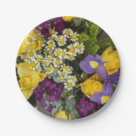 Paarse en gele bloemen papieren bordje