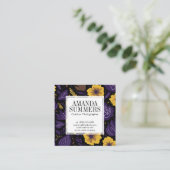 Paarse en gele bloemenpatroon vierkante visitekaartje (Staand voorkant)