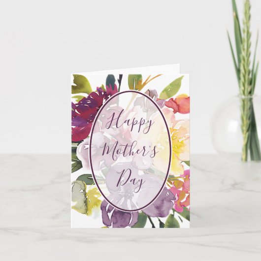 Paarse en gele bloemige Moederdag Kaart (Voorkant)