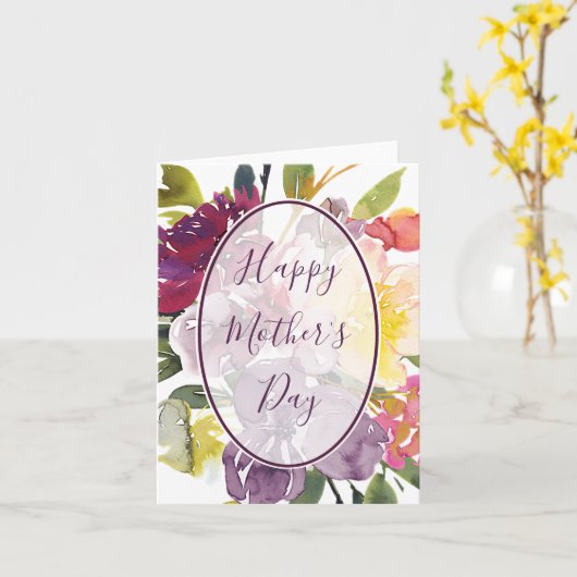 Paarse en gele bloemige Moederdag Kaart (Gele Bloem)