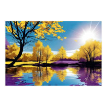 Paarse en gele boomreflectie op Vreedzaam Meer