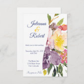 Paarse en gele bruiloft met een mooie bloem kaart (Voorkant / Achterkant)