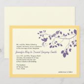 Paarse en gele bruiloft nodigt Tortelduifjes uit Kaart (Voorkant / Achterkant)