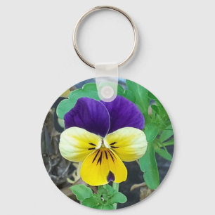 Paarse en gele Button Sleutelhanger