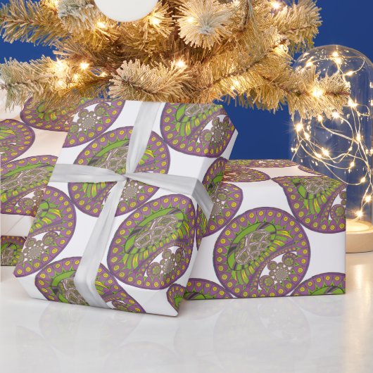 Paarse en gele caleidoscoop cadeaupapier (Feestdagen)