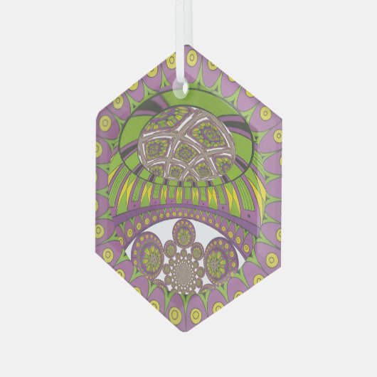 Paarse en gele caleidoscoop glas ornament (Voorkant links)