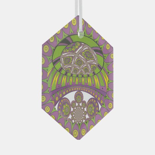 Paarse en gele caleidoscoop glas ornament (Voorkant Rechts)