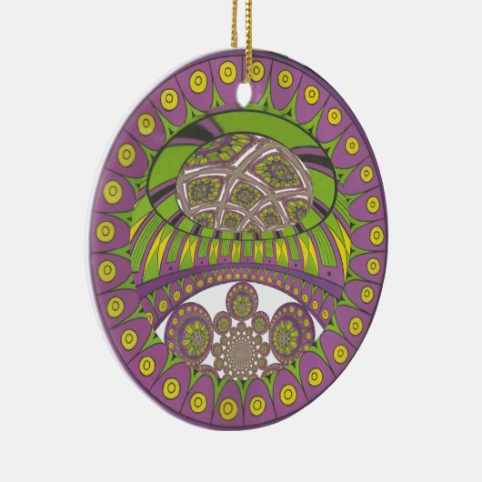 Paarse en gele caleidoscoop keramisch ornament (Rechts)