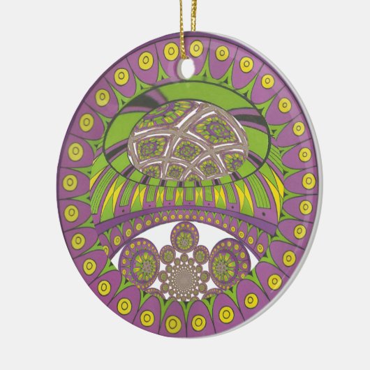 Paarse en gele caleidoscoop keramisch ornament (Links)