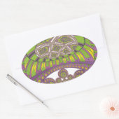 Paarse en gele caleidoscoop ovale sticker (Envelop)