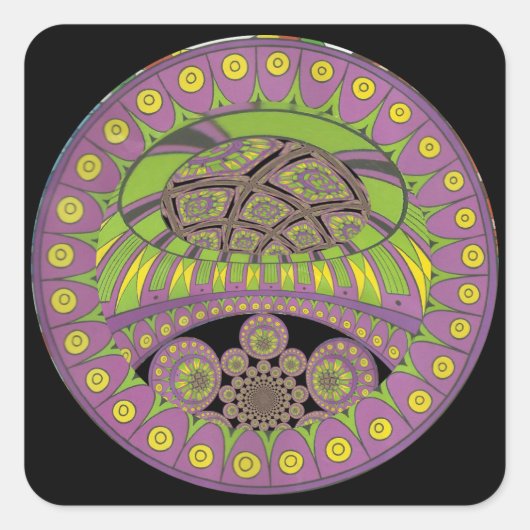 Paarse en gele caleidoscoop vierkante sticker (Voorkant)