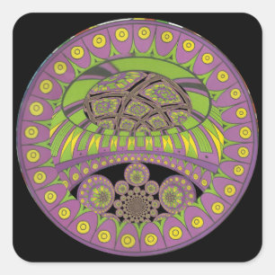 Paarse en gele caleidoscoop vierkante sticker