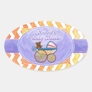 Paarse en gele Chevron Aangepast Baby shower Ovale Sticker