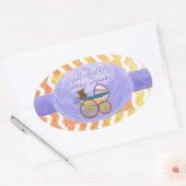 Paarse en gele Chevron Aangepast Baby shower Ovale Sticker (Envelop)