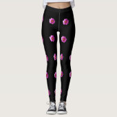 Paarse en gele Cosmos bloemen op zwarte leggings (Voorkant)