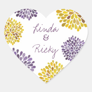 Paarse en gele Dahlia Flowers Wedding Sticker
