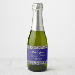 Paarse en gele damast bruiloft sparkling wijnetiket