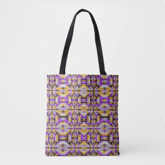 Paarse en gele diamantgeometrie tote bag (Voorkant)