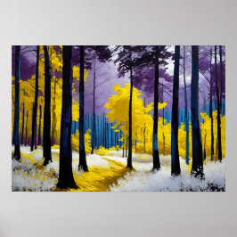 Paarse en gele en blauwe serene magische bos poster