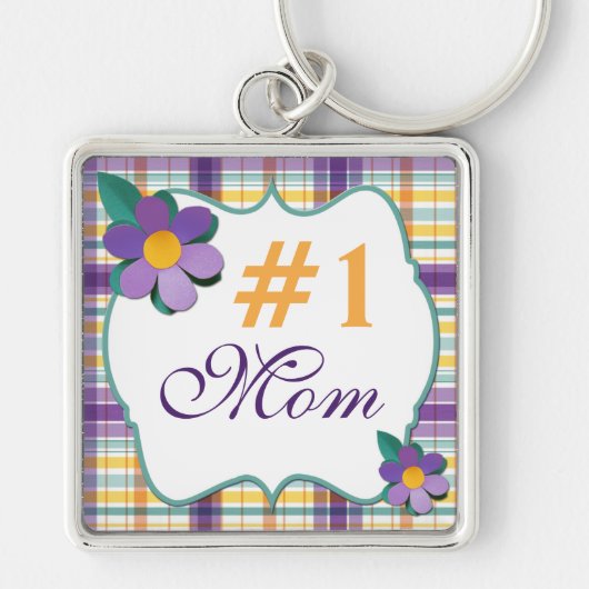 Paarse en gele Floral op geplaveid #1 Mam Sleutelh Sleutelhanger (Voorkant)