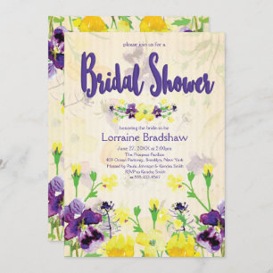 Paarse en gele florale Bridal Shower Invitations Kaart