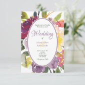 Paarse en gele florale bruiloft kaart (Staand voorkant)