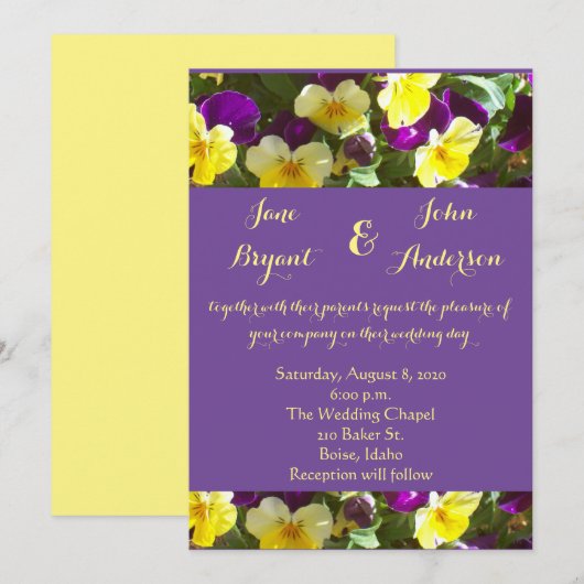 Paarse en gele foto's kaart (Voorkant / Achterkant)