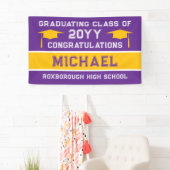 Paarse en Gele Gouden School Kleuren Afstuderen Spandoek (Insitu)