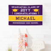 Paarse en Gele Gouden School Kleuren Afstuderen Spandoek (Insitu)