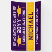 Paarse en Gele Gouden School Kleuren Afstuderen Spandoek (Verticaal)