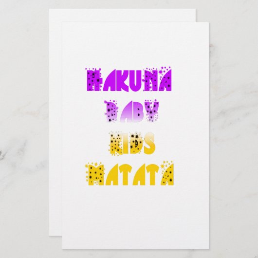 Paarse en gele Hakuna Matata Baby Kinderen G Briefpapier (Voorkant / Achterkant)