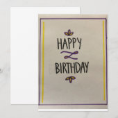 Paarse en gele Happy Birthday-kaart Kaart (Voorkant / Achterkant)