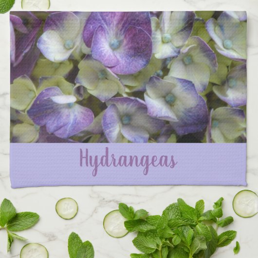 Paarse en gele hydrangea theedoek (Gevouwen)