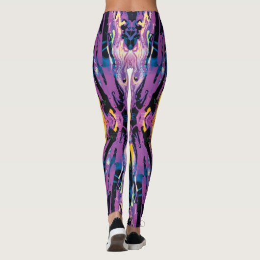 Paarse en gele interstellaire galactische implosie leggings (Achterkant)