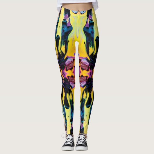 Paarse en gele interstellaire galactische implosie leggings (Voorkant)