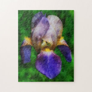 Paarse en gele iris kunstbloemen puzzel