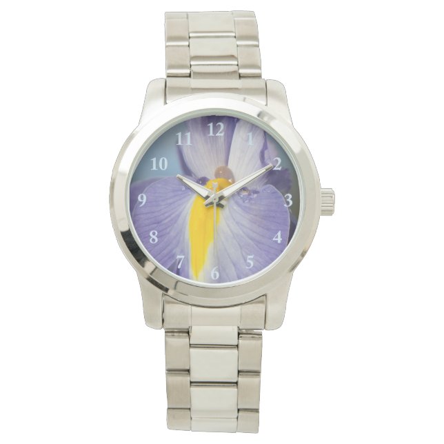Paarse en gele Iris Raindrops Women's Watch Horloge (Voorkant)