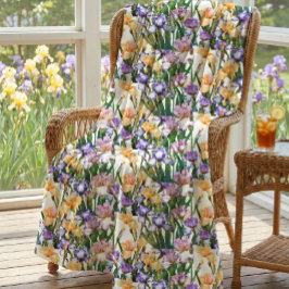 Paarse en Gele Irissen / Grote Bloemen Fleece Deken