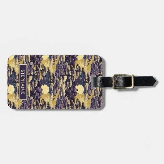 Paarse en Gele Japans Landschap Bagagelabel (Voorkant horizontaal)