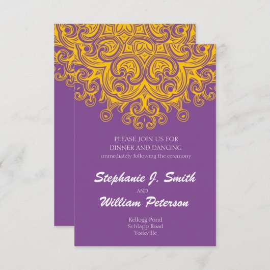 Paarse en gele kaart voor het ontvangen van bruil (Voorkant / Achterkant)