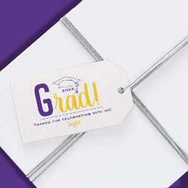 Paarse en gele kledingkap cadeaulabel