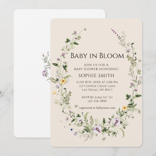 Paarse en gele kleine in bloei Baby shower Kaart (Voorkant / Achterkant)