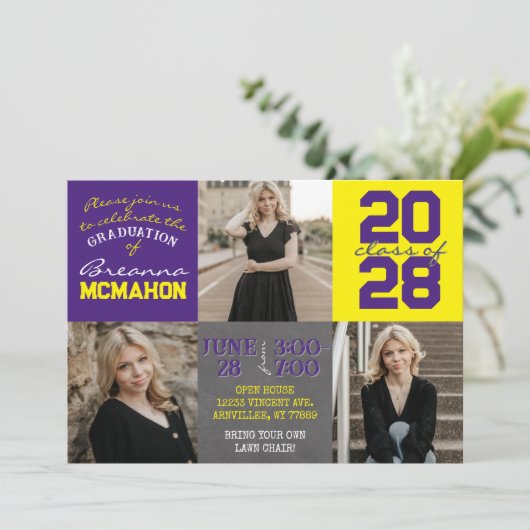 Paarse en gele krijtbord 3 Foto Afstuderen Kaart (Staand voorkant)