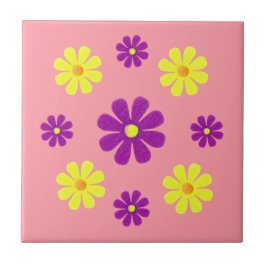 Paarse en gele lentbloemen voor keuken tegeltje