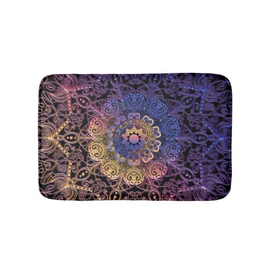 Paarse en gele mandala: handgetekend ontwerp badmat (Voorkant)
