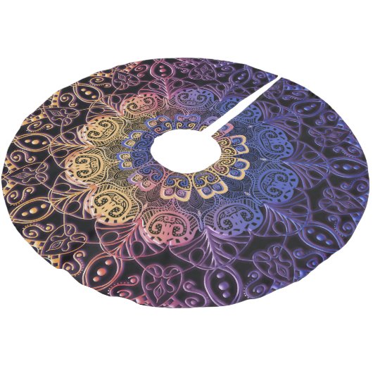 Paarse en gele mandala: handgetekend ontwerp kerstboom rok (Gekanteld)