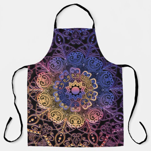 Paarse en gele mandala: handgetekend ontwerp schort (Voorkant)