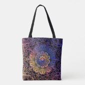 Paarse en gele mandala: handgetekend ontwerp tote bag (Achterkant)