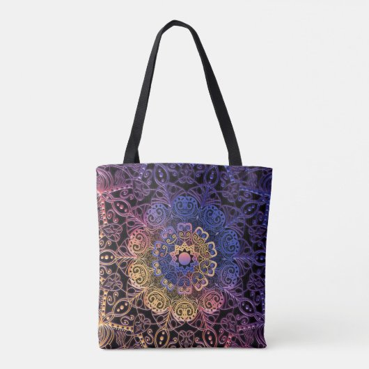 Paarse en gele mandala: handgetekend ontwerp tote bag (Achterkant)