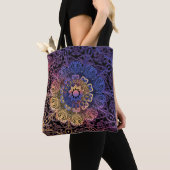 Paarse en gele mandala: handgetekend ontwerp tote bag (Dichtbij)